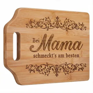 1 Stück Schneidebrett mit "Mama" Gravur, Personalisiertes Küchenbrett mit Griff, Geschenk für Mama Geburtstag, Bambus Schneidebrett für Mutter (31x22 cm)