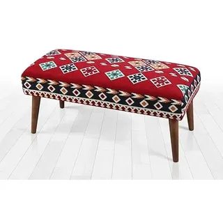 Atelier Del Sofa Stilvoller Pouf mit Holzbeinen, 91 x 42 x 46 cm | 50% Baumwolle & 50% Polyester, 7 cm orthopädischer Schaumstoff | Ideal für rustikale und orientalische Einrichtung