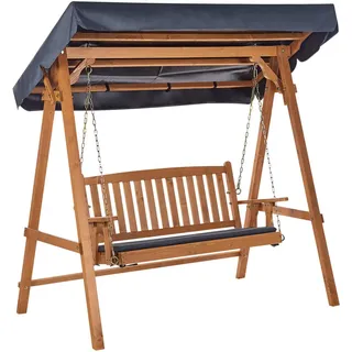 Beliani Hollywoodschaukel 2-Sitzer Heller Holzfarbton Fibbialla , 183x180x109 cm , Gartenmöbel, Gartenschaukeln, Hollywoodschaukeln