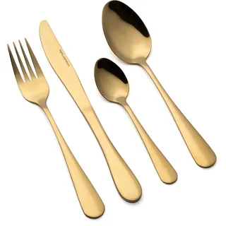 FLORINA Edelstahl Besteckset 16-teilig für 4 Personen I Essbesteck FORTE I Komplettset Gabel Messer Tafellöffel Teelöffel I Tafelbesteck I Besteckset I Spülmaschinenfest I Farbe: Gold - Gold