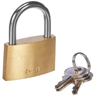 Brüder Mannesmann Werkzeuge Mannesmann Vorhängeschloss, 32 mm, poliert, goldgelb, 3 Schlüssel, ideal für Haus, Garten, Spind, Koffer oder Reise, robustes Gehäuse | M 413-35