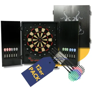 Best Sporting Dartscheibe elektronisch Glasgow I elektronische Dartscheibe mit LED-Anzeigen I E-Dartscheibe mit 12 Dartpfeilen & Ersatzspitzen I Dartboard Kabinett I Dart für 8 Spieler