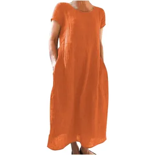 Leinenkleid Damen Sommer Leicht Leinen Baumwolle Maxikleid Tunikakleid Lang Strandkleid Sommerkleid Luftig Bequeme Lockeres Lässiges Vintage Blusenkleid Freizeitkleid