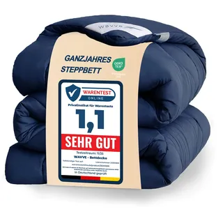 WAVVE Bettdecke 200x200cm Ganzjahresdecke 4 Jahreszeiten, Steppdecke 300gsm Mikrofaser 200x200 cm, Super Weiche Zudecke Schlafdecke Atmungsaktive 200 x 200 Blau