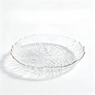 Tastetreasure Goldrand Obstschale aus Kunststoff, Dekorative Klare Servierschale für die Küche, Elegante Salatschüssel in Blumenform für Pasta und Snacks, Bruchsichere Moderne Schale