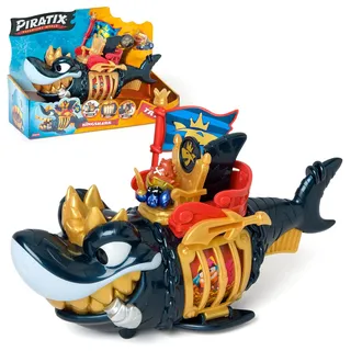 PIRATIX King Shark Golden Teeth - Gelenkhai mit einem Käfig zum Fangen der rivalen Piratix - Enthält 1 Hai, 1 exklusiver Schatz, 1 exklusiver Piratix und 1 Zubehör! Exklusiv bei Amazon