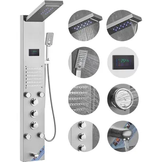 Vevor Duschpaneelsystem, 6 Duschmodi, LED- und Bildschirm-Wasserkraft-Duschpaneelturm, Regenfall, Wasserfall, 5 Massagedüsen, Wannenauslauf, Handbrause, wandmontiertes Duschset aus Edelstahl