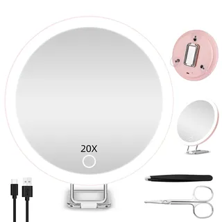JADAZROR LED-Kompaktspiegel, 20-Fach-Vergrößerungsspiegel mit Licht, 15cm Reisespiegel mit Vergrößerung, wiederaufladbarem beleuchtetem 20-facher Vergrößerungsspiegel, tragbares Reisespiegelgeschenk