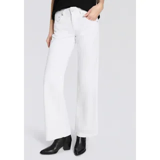 5-Pocket-Jeans HERRLICHER "Edna Denim White Stretch", Damen, Gr. 30, Länge 34, weiß (silk), Denim/Jeans, Obermaterial: 97% Baumwolle, 3% Elasthan, unifarben, bootcut fit lang, Jeans 5-Pocket-Jeans, im Flared Fit