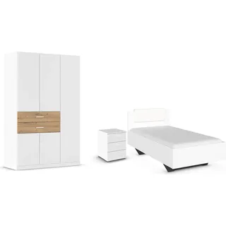 Rauch "Komplettzimmer Komplettschlafzimmer Schlafzimmer-Set (3-St.) MAIKA", Set, 3 Stk. tlg. Schrank 3 Breiten, 2 Höhen, Bett 100 cm, Nachttisch MADE IN GERMANY, alpinweiß, eiche artisan, lederoptik weiß