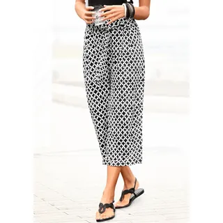 Culotte LASCANA "mit luftig-weitem Bein", Damen, Gr. 36, N-Gr, schwarz-weiß (schwarz, sand, bedruckt), Jersey, Obermaterial: 95% Viskose, 5% Elasthan, bedruckt, figurumspielend 7/8-Länge, Hosen Culotte, Alloverdruck, 7/8-Hose, Jerseyhose, leichte Sommerhose, Schlupfhose, Topseller