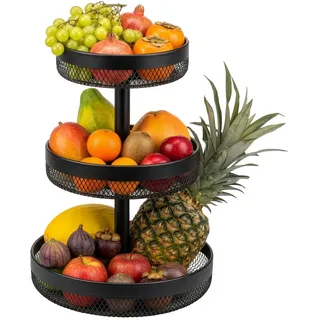 eluno Obstetagere 3-Stöckig rund Metall schwarz , Schwarz , 42 cm , Geschirr, Schalen & Schüsseln, Obstschalen