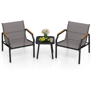 COSTWAY 3-TLG. Gartenmöbel Set, Balkonset mit Stoff, 2 Stühlen und Tisch, Balkonmöbel, Terrassenmöbel, Gartengarnitur, Sitzgruppe - Grau, Schwarz