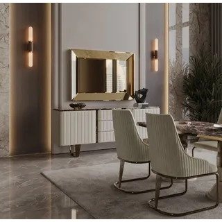 Modernes Beiges Sideboard Exklusiver Spiegel Stilvolle Holz Kommode - Beige