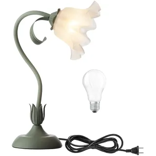 kaixunl Grüne Nachttischlampe,Acryl Blumen Tischlampe,Metall Schreibtischlampe Mädchen, Lampenschirm aus Acryl Frei drehbare Bedside Lamp mit dreifarbiger Beleuchtung für Schlafzimmer Wohnzimmer,50 cm