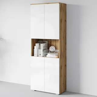 Home Affaire Vera Aktenschrank 68 x 33 x 182 cm Votan Eichefarben/Weiß Hochglanz