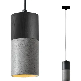 ouglres Schwarz Beton Pendelleuchte,Einflammig Höhenverstellbar Hängelampe,Holz Hängeleuchte Modern,Gu10-5W Warmweiß Esstischlampe,Pendellampe Für Küche Wohnzimmer Schlafzimmer Nachttisch Bar,Gu10
