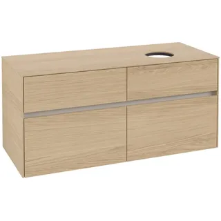Villeroy & Boch Collaro Waschbeckenunterschrank, 4 Auszüge, Waschbecken rechts, Wandmontage, mit Beleuchtug, 1200x548x500mm, C04300VJ, Farbe: Front/Korpus: Nordic Oak, Griff: Cashmere Grey