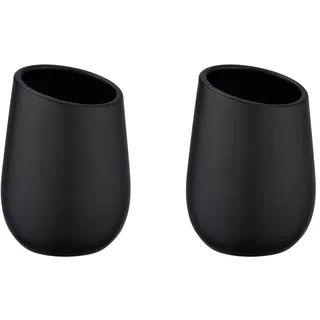 WENKO Zahnputzbecher Schwarz, hochwertige Keramik mit Matter Oberfläche, Zahnbürstenbecher zur Aufbewahrung von Zahnbürste und Zahnpasta (Packung mit 2)