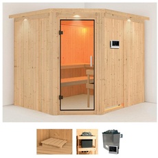 Bild Sauna »Marit«, (Set), 9-kW-Ofen mit externer Steuerung beige