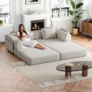 okwish 2 Seat Loungesofa Relaxsofa Schlafsofa mit Armlehnen und Ablagefach,Klappsofa Tagesbett mit Stahlrahmen und rutschfeste Unterlage,khaki - Grün