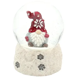 Dekohelden24 Schneekugel Weihnachtswichtel mit roter Mütze auf weißem Sockel, L/B/H/Ø Kugel 6,5 x 6,5 x 8,8 cm Ø 6,5 cm