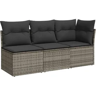 vidaXL Gartensofa mit Kissen 3-Sitzer Grau Poly Rattan - Grau