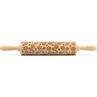 Teigroller FOLKROLL "3D-Motiv-Teigrolle", braun, L:43cm, Massivholz, Teigroller, Teigroller, Kleeblatt