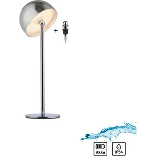 OTTO HOME Tischleuchte "Akku Tischlampe Garrin Indoor Outdoor, magnetischer Flaschenaufsatz", grau (chrom), 1, Ø 11cm H: 34,4cm, Leuchten, Pilzlampe Flaschenaufsatz, Regulierung der Lichtstärke, Pilz, Lampe, Tischleuchte