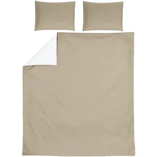 MEYCO Home Uni Bettwäsche Doppelbett (Baumwolle, atmungsaktives Material, einfache Pflege, praktischer Einschlagstreifen, Maße: 200 x 200/220 cm), Taupe/Cremeweiß