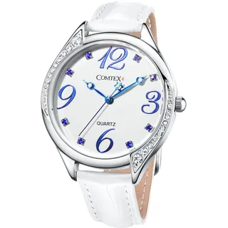 Comtex Damen-Armbanduhr mit weißem Zifferblatt, Analog-Anzeige, wasserdicht...