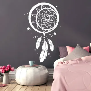 Wandtattoo Loft® "Traumfänger mit kleinen Sternen" / Wandtattoo/Wandaufkleber / 54 Farben / 3 Größen/silbergrau / 74 cm hoch x 45 cm breit