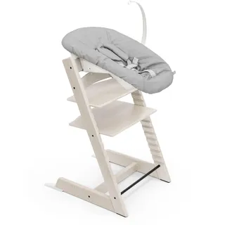 Tripp Trapp Stuhl von Stokke (Whitewash) mit Newborn Set (Grey) - Für Neugeborene bis zu 9 kg - Gemütlich, sicher & einfach zu verwenden