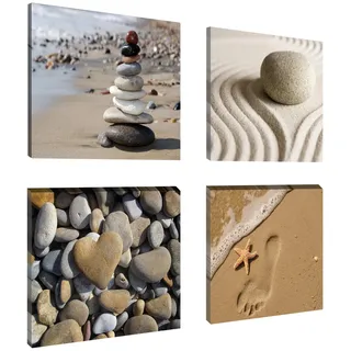 Visario Leinwandbilder 6902 Bilder 4-er Set auf Leinwand Spa Sand, 4 x 20 x 20 cm
