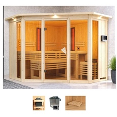 Bild Sauna »Adele«, (Set), 9-kW-Ofen mit externer Steuerung, inkl. 2 Infrarot-Vitalightstrahlern beige