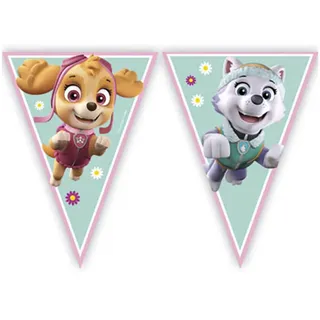 Procos 90279 - Wimpelkette Paw Patrol, Skye & Everest, Länge 230 cm, Girlande aus Kunststoff, Helden auf vier Pfoten, Hunde, Party, Dekoration, Mehrfarbig (Rosa/Grün)