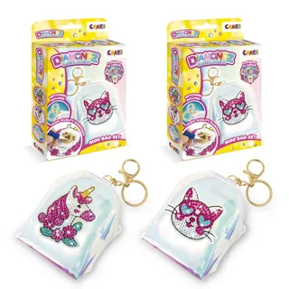 DIAMONDZ CRYSTAL PAINTING Mini Bag Set 2er Pack - Diamond Painting Mädchen Set Katze & Einhorn, Mini-Rucksack Schlüsselanhänger mit Diamantaufkleber, DIY Diamant Malerei Kinder Bastelset