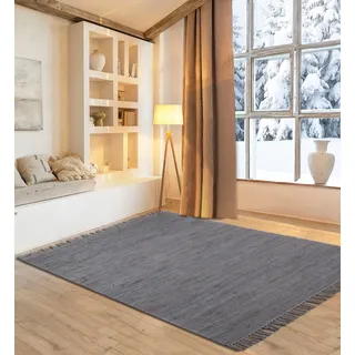 my home Teppich »Gastines« rechteckig 5 mm Höhe Wendeteppich, reine Baumwolle, handgewebt, uni, waschbar, modern, grau