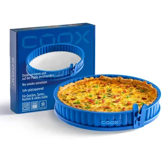 coox Quiche mit Porzellanplatte Ø 26 cm - Backen & Servieren in Einem I Antihaft-Silikon I Spülmaschinenfest I Kein Umsetzen I BPA-frei Blau
