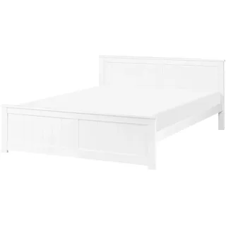 BELIANI Doppelbett Weiß Kiefernholz mit Lattenrost 140 x 200 cm Fußteil Hohes Kopfteil Schlicht Modern Skandi Design Schlafzimmer Austattung Holzbett - Weiß
