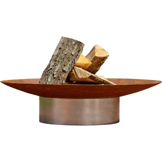 Feuerschale , Edelstahlfarben, Rostfarben , Metall , 58x13.6x58 cm , Made in Europe, Handmade in Europe , abnehmbare Standfüße, hitzebeständig , Freizeit & Co, Herbstartikel & Winterartikel