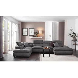 Wohnlandschaft HOME AFFAIRE "Alberto U-Form", grau (anthrazit), B:350cm H:73cm T:228cm, 100% Polyester;Microfaser in Antiklederoptik (100% Polyester);Luxus-Microfaser Vintageoptik (100% Polyester);Luxus-Microfaser weich (90%Polyester 10%Polyamid), Sofas, Wohnlandschaft, mit Kopfteilverstellung, wahlweise mit Bettfunktion