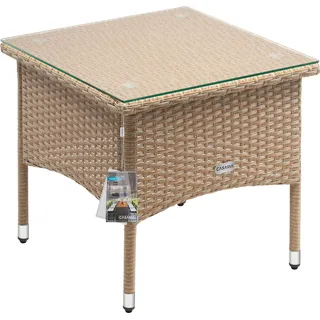 CASARIA® Polyrattan Beistelltisch 50x50x45cm Höhenverstellbare 5mm Sicherheitsglas Wetterfest 80kg Belastbar Gartentisch Balkontisch Teetisch Outdoor Creme - Beige