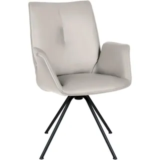 Dieter Knoll Armlehnstuhl , Schwarz, Beige , Metall, Leder , Echtleder , Semi-Anilinleder , Rundrohr , 65x91x63 cm , Beinauswahl, Lederauswahl, Sitzfläche 360° drehbar , Esszimmer, Stühle, Lederstühle