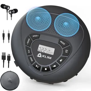 KLIM Speaker - CD Player mit Lautsprecher - NEU - Wiederaufladbarer Akku - Tragbarer CD-Spieler mit Kopfhörern - SD/TF-Karte - AUX - Idealer Auto-CD-Spieler - CD Player tragbar mit Lautsprecher