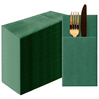 PAW - Besteckservietten aus Airlaid - Stoffähnlich (39 x 40 cm 1/8 falz) | 50 Stück | HoReCa | Ideal für Hochzeit, Taufe, Kommunion, Geburtstag | Serviettentaschen für Besteck | Dunkelgrün
