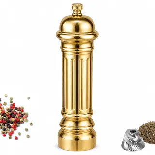 Aurevit Metall-Pfeffermühle mit Edelstahl-Mahlwerk, Hochwertiger Pepper Grinder mit einstellbarem Mahlgrad, Vollmetallgehäuse, nachfüllbar (Gold)