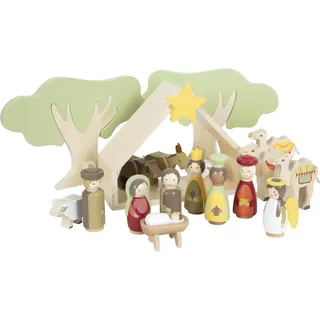 Small Foot Company small foot Weihnachtskrippe aus Holz, 18-teiliges Spielset für Kinder, kindgerechte Weihnachtsdekoration mit Figuren und Tieren, 12356