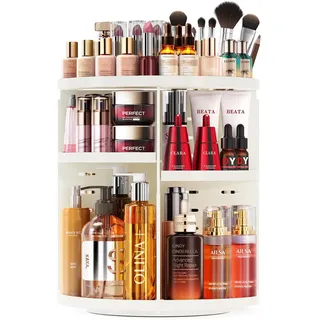 Auxmir Make Up Kosmetik Organizer Neu Aktualisierte Version 9 Einstellbare Stufen, 360° Drehbar Aufbewahrung, Schmink Organizers für Dresser Schminktisch, Weiß