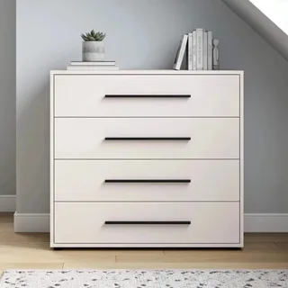 Modena K4SZ Kommode 100 cm – moderne Kommode mit 4 großen Schubladen, funktionaler Stauraumschrank für Wohnzimmer, Schlafzimmer, Jugendzimmer und Büro (Weiß) - Weiß